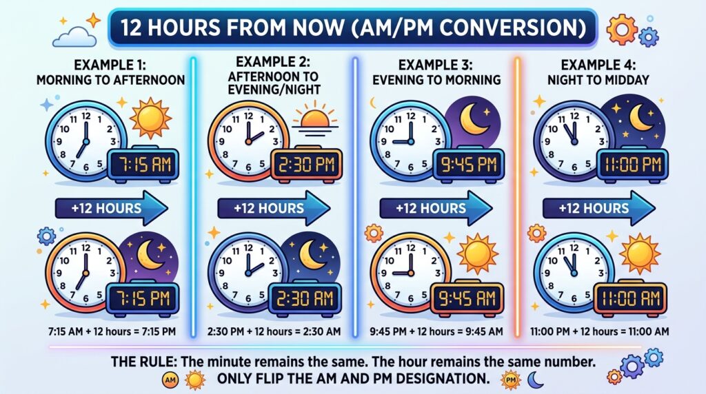 12 Hours From Now Using AM and PM Conversion